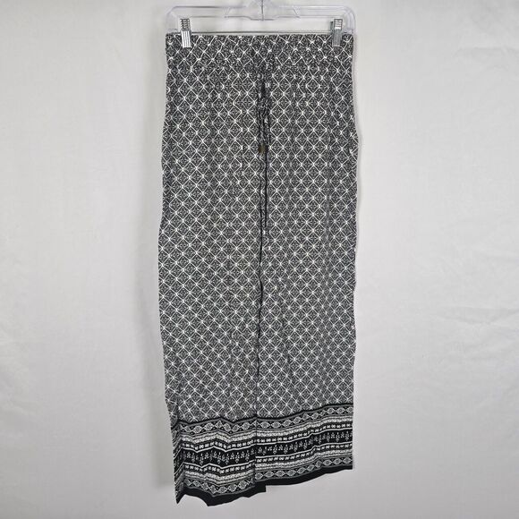Artisan NY Pants Women's Small Black White Diamond Pattern Wide Leg Drawstring - Picture 1 of 11
